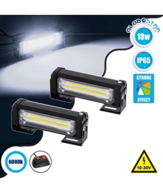 GloboStar® 85028 PRO Series ΣΕΤ 2 x Μπάρες Σήμανσης Οχήματος Ασθενοφόρου για Αυτοκίνητα & Φορτηγά 13 Προγραμμάτων Φωτισμού LED CREE CXB COB 18W DC 10-30V Αδιάβροχο IP65 Ψυχρό Λευκό 6000K